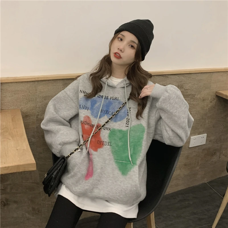 

Korean Style Loose Oversized Hoodie Long-Sleeved Retro Graffiti Print Pullover Harajuku Sweatshirt